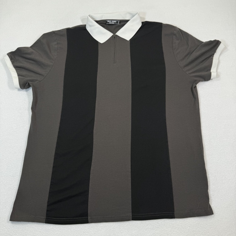 Paul Jones Polo Shirt Men XXL Striped Gray Black Stretch Adult Casual‎